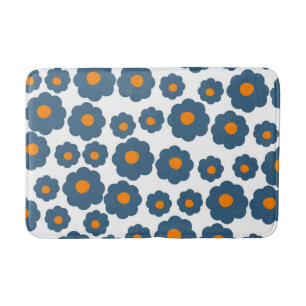 Tapete De Banheiro Azul Whimsical e Retro Floral Laranja, Cheio