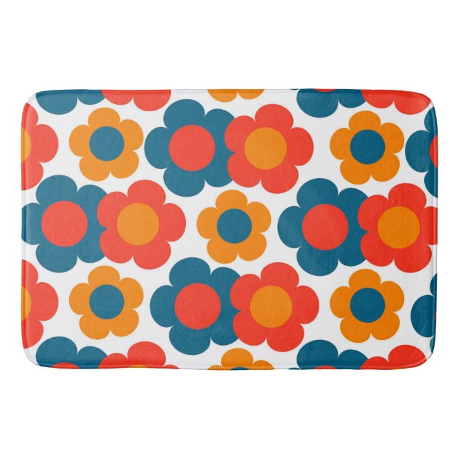 Tapete De Banheiro Azul Whimsical & Laranja Floral Cheio (Frente)