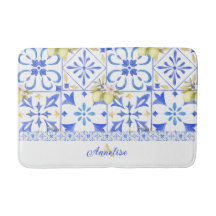Azulejo Azul Francês País Padrão de Limão Monogram