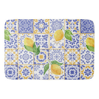 Tapete De Banheiro Azulejo de Aquarela Mediterrâneo Padrão de Limão