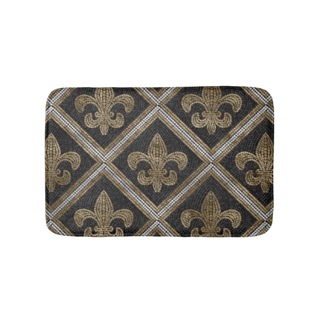 Tapete De Banheiro azulejo de fleur-de-lis, preto e dourado (frente)