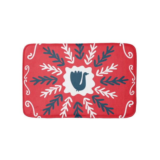 Tapete De Banheiro Azulejo de Natal Folk Doodle Art (frente)