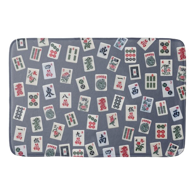 Tapete De Banheiro Azulejo MahJongg em azul escuro (Frente)