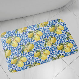 Tapete De Banheiro Azulejos Azuis Padrão Limão Mediterrâneo