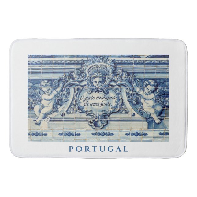 Tapete De Banheiro Azulejos de português azul com anjos (Frente)