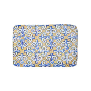 Tapete De Banheiro Azulejos Espanhóis - Azulejo Azul, Amarelo e Bran