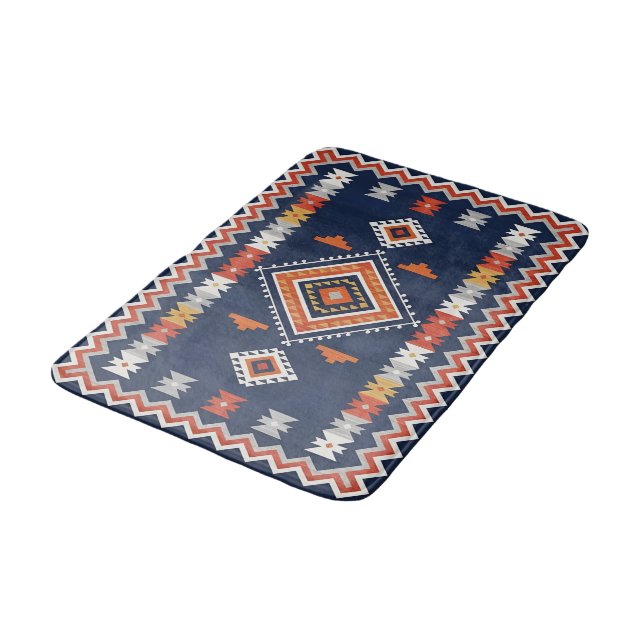 Tapete De Banheiro Azure Navy and Terracotta Geometric Tribal (Angulado)
