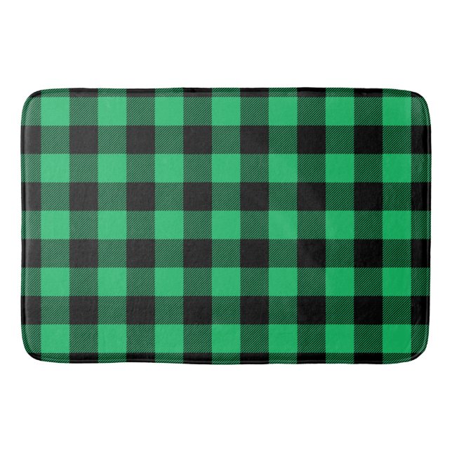 Tapete De Banheiro Ba de Feriado Gingham de Búfalo Verde e Negro (Frente)