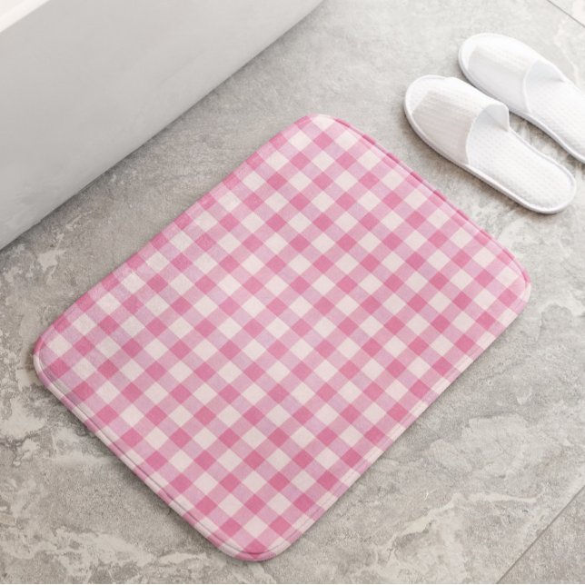 Tapete De Banheiro Baby Pink Gingham Pattern (Criador carregado)