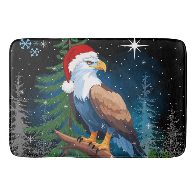 Tapete De Banheiro Bald Eagle Vestindo Natal Hat Winter Scenay (Frente)