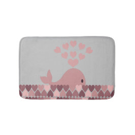 Tapete De Banheiro Baleia e Corações Rosa