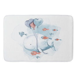 Tapete De Banheiro Baleia e peixes de aquarela