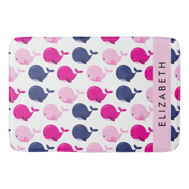 Tapete De Banheiro Baleias Cutas, Padrão De Baleias, Seu Nome (Frente)