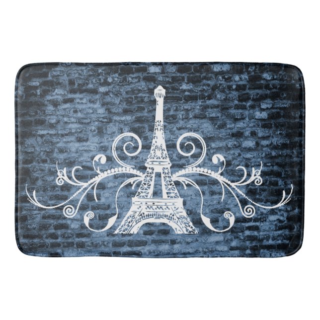 Tapete De Banheiro Banheira Azul Eiffel Towel Grunge Mat (Frente)