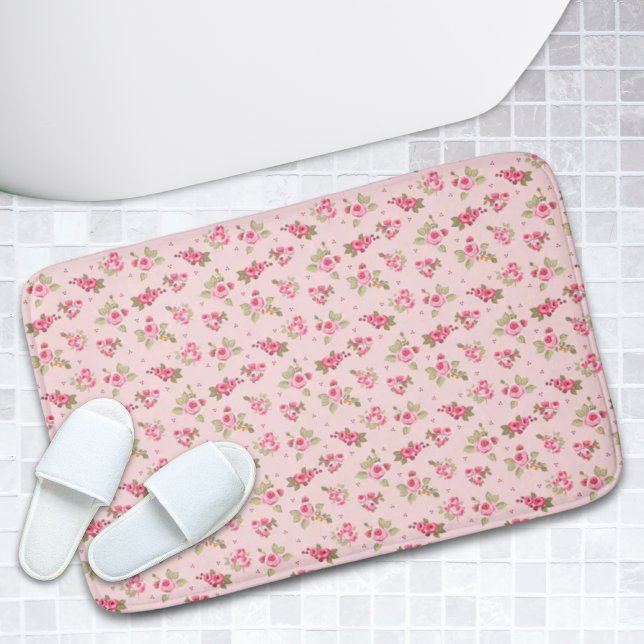 Tapete De Banheiro Banheira Floral Moderna Rosa cor-de-rosa (Modern Vintage Floral Bathroom Rose Pink Bath Mat)