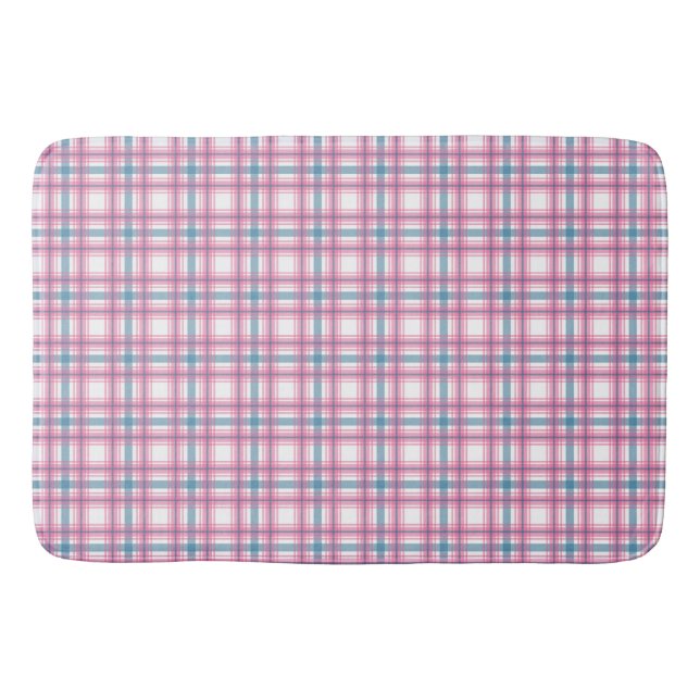 Tapete De Banheiro Banheiro De Tartan bonito, Rosa E Azul (Frente)
