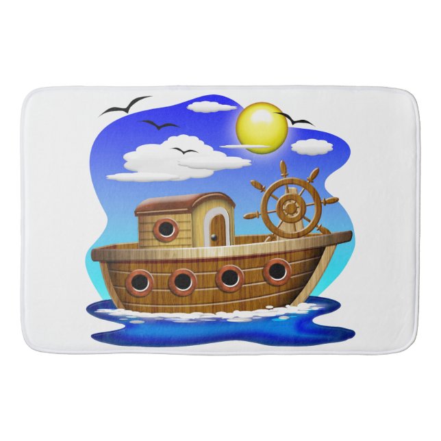 Tapete De Banheiro Barco de Pesca Cartoon  (Frente)