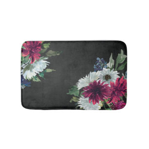 Tapete De Banheiro Barra Floral de Borgonha em Preto Distante
