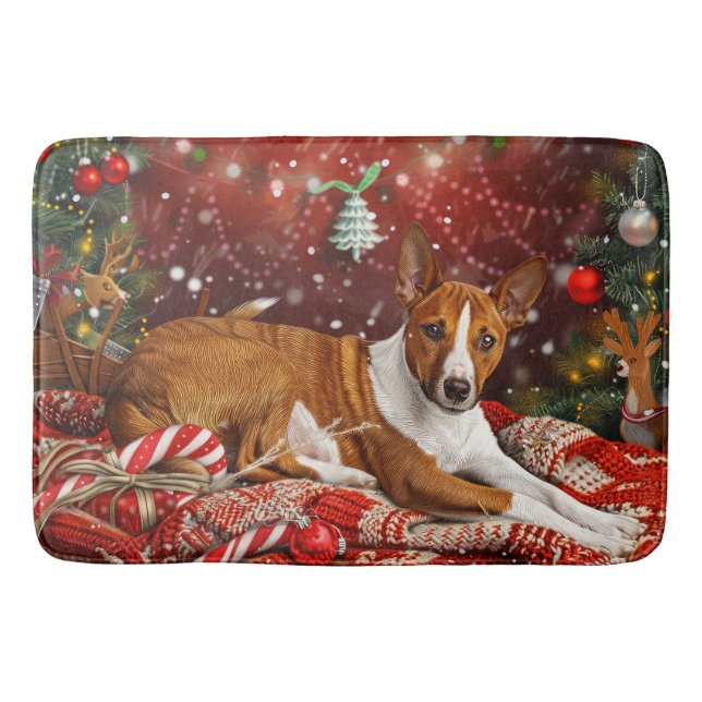 Tapete De Banheiro Basenji Dog Christmas Festivo (Frente)