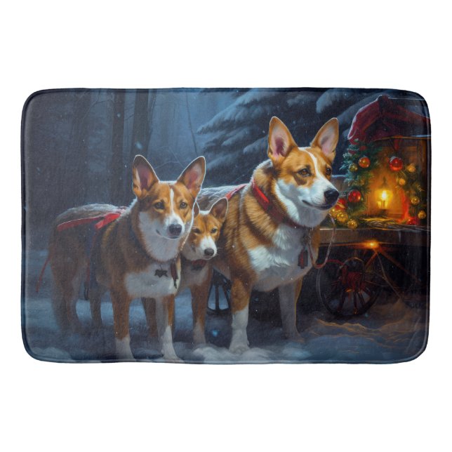 Tapete De Banheiro Basenji Snowy Sleigh Decoração de Natal (Frente)