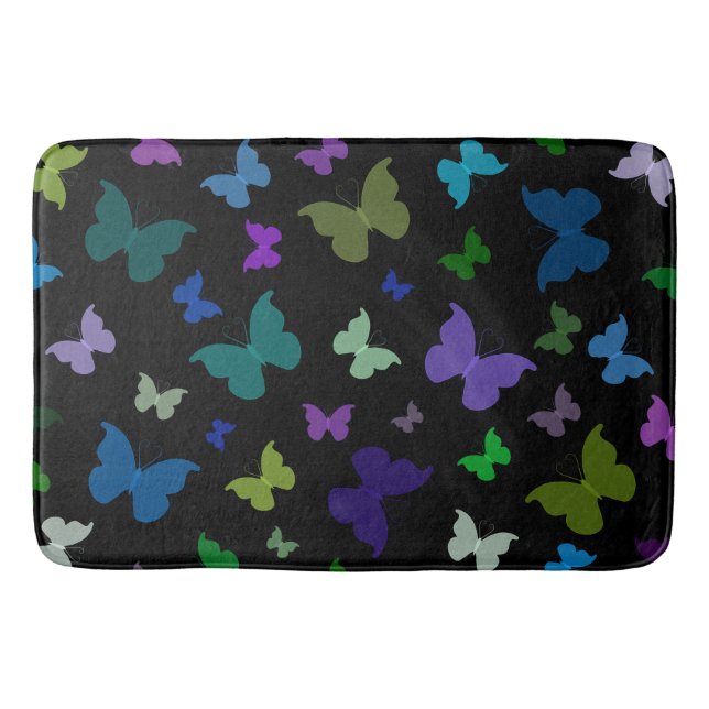 Tapete De Banheiro Bath Mat/Black com borboletas (Frente)