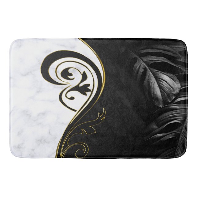 Tapete De Banheiro Bath Mat Branco, Preto, Dourado Cinzento Gráfico (Frente)