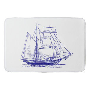 Tapete De Banheiro Bath mat chic - navio de navegação azul