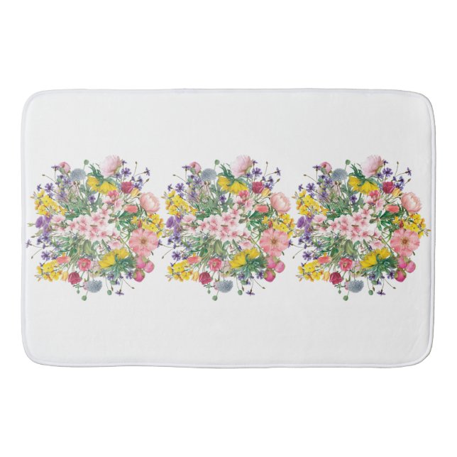 Tapete De Banheiro Bath Mat de Aquarela de Flores Selvagens (Frente)