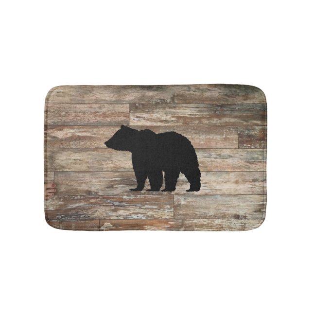 Tapete De Banheiro Bath Mat de Madeira Rústica Com Cabeça de Urso Neg (frente)