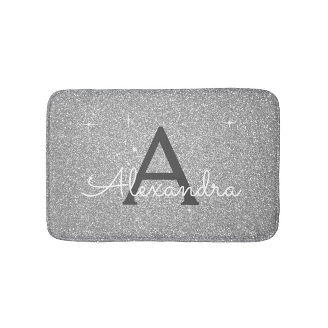 Tapete De Banheiro Bath Mat De Minograma Com Glitter De Prata (frente)