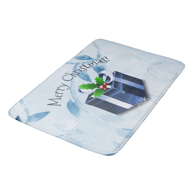 Tapete De Banheiro Bath Mat de Presente de Natal Azul (Angulado)