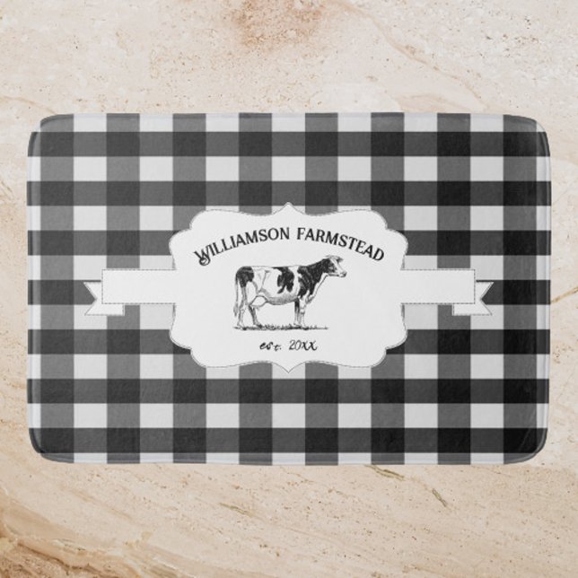 Tapete De Banheiro Bath Mat de Xadrez de Buffalo Negro (Black Buffalo Plaid Farm Cow Bath Mat)