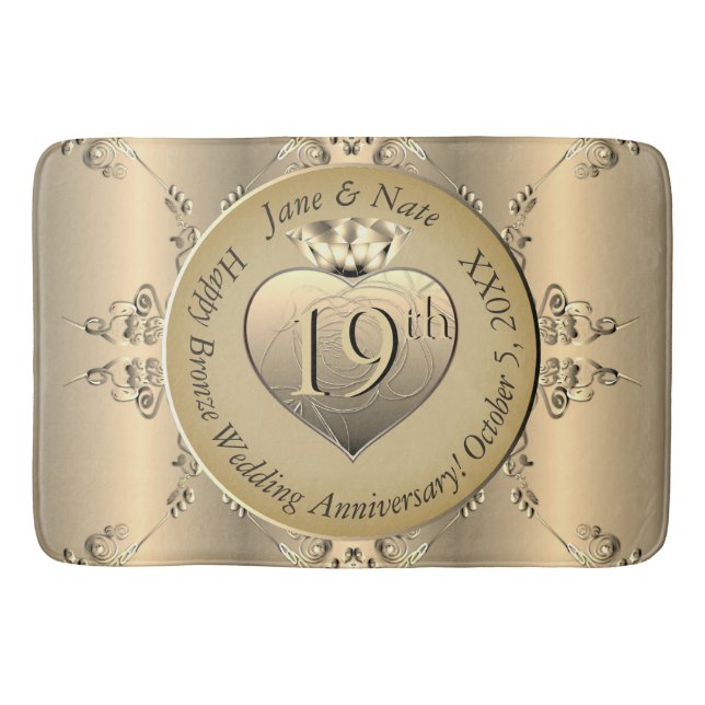 Tapete De Banheiro Bath Mat do 19º aniversário do Bronze (Frente)