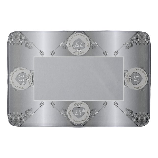 Tapete De Banheiro Bath Mat do 25 Silver Casamento de Aniversário (Frente)