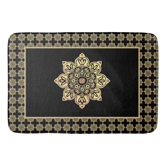 Tapete De Banheiro Bath Mat, dourado Medalhões de preto (Frente)