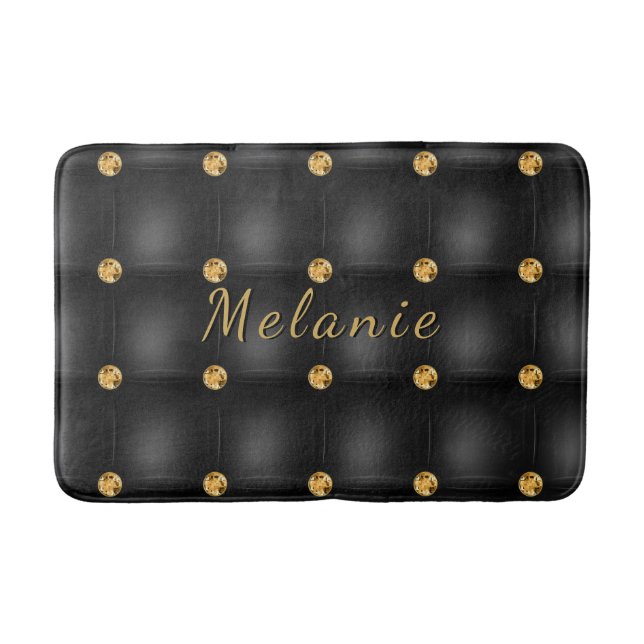 Tapete De Banheiro Bath Mat e Nome Personalizado Dourados em Diamante (Frente)