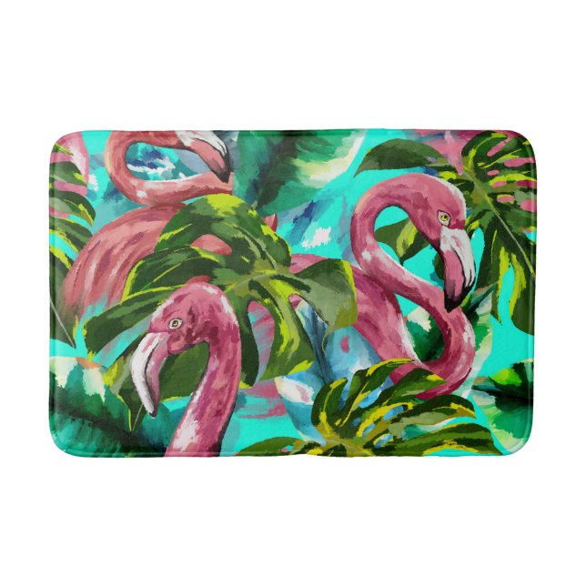 Tapete De Banheiro Bath Mat Flamingo, bonito e colorido (Frente)