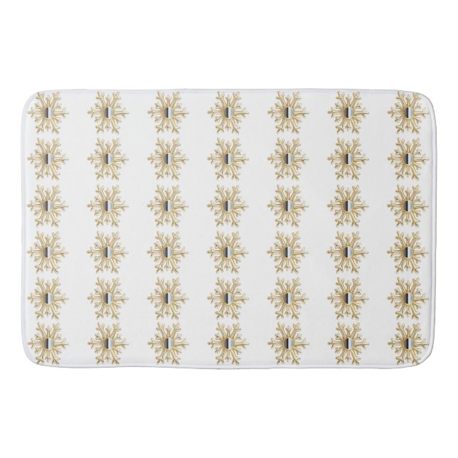 Tapete De Banheiro Bath Mat, Flocos de Neve Dourados e Prateados (Frente)