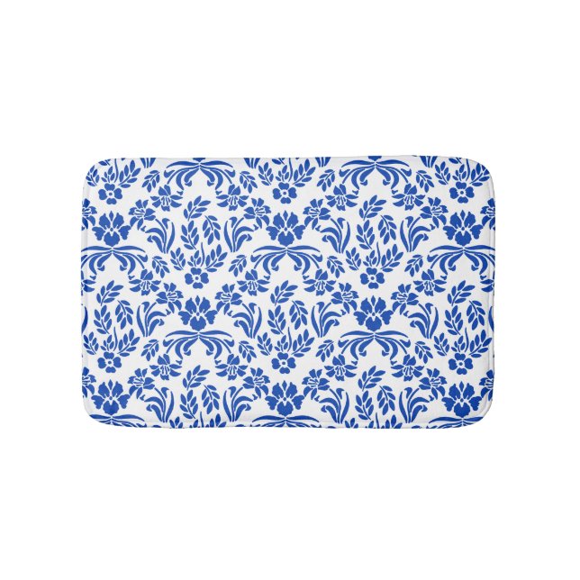 Tapete De Banheiro Bath Mat Floral Azul e Branco (frente)