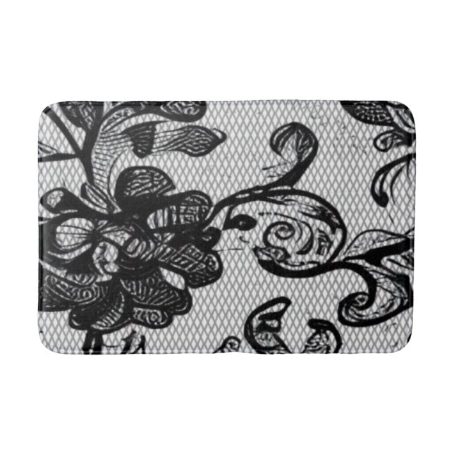 Tapete De Banheiro Bath Mat. Floral Preto Elegante (Frente)