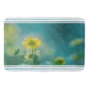 Tapete De Banheiro Bath Mat/Flores selvagens com chuva