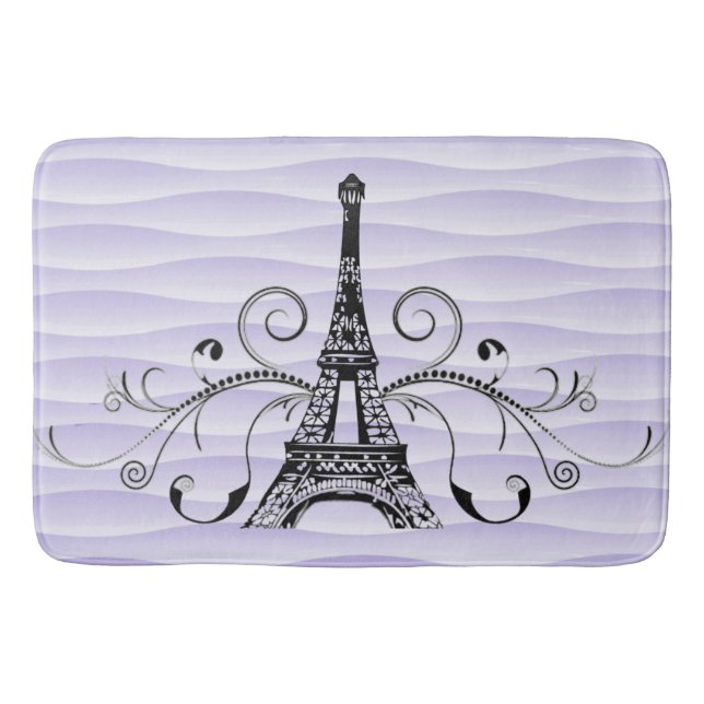 Tapete De Banheiro Bath Mat Flourado de Toalha Eiffel Roxa (Frente)