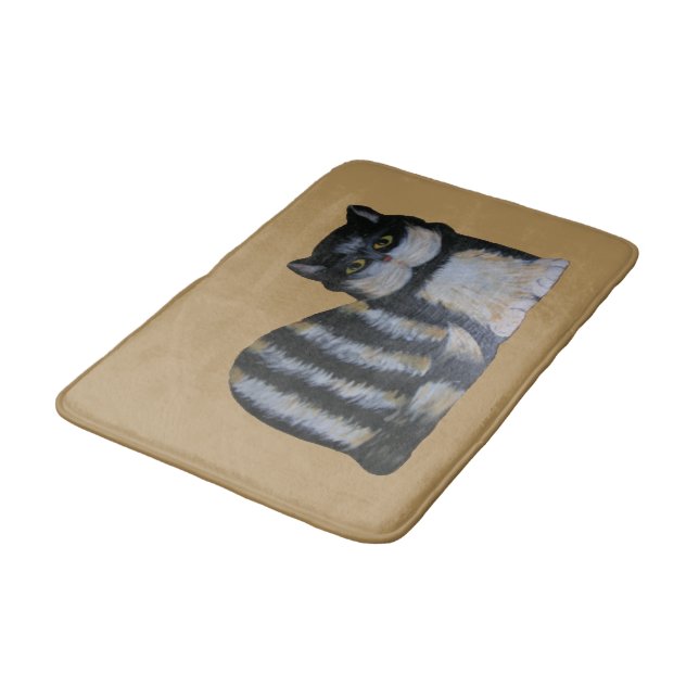 Tapete De Banheiro Bath Mat - Fluffy Black and White Tabby (Angulado)