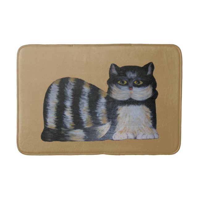 Tapete De Banheiro Bath Mat - Fluffy Black and White Tabby (Frente)