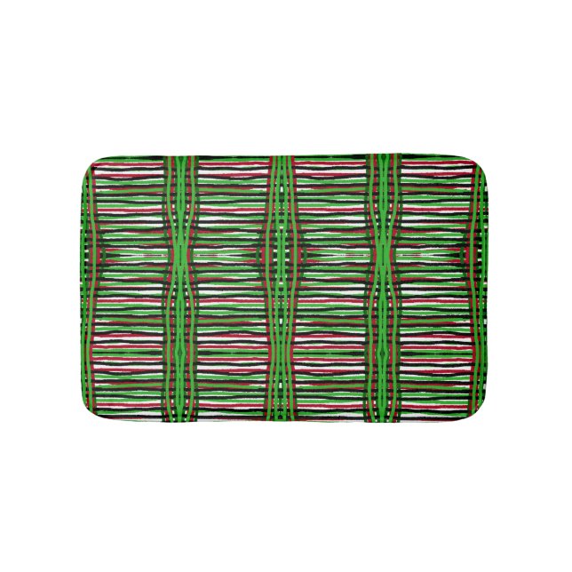 Tapete De Banheiro Bath Mat Green, Red, Black, White Stripes (frente)