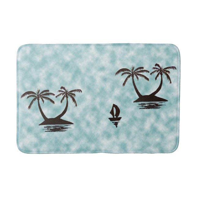 Tapete De Banheiro Bath Mat - Ilhas Tropicais e Barco (Frente)