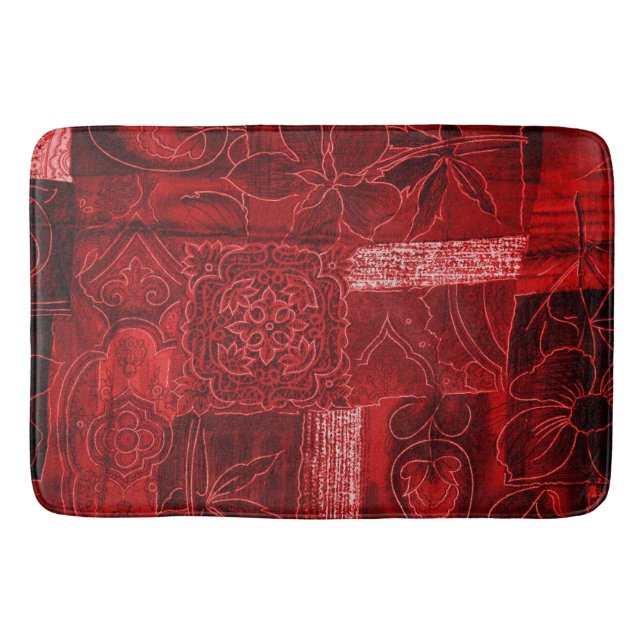 Tapete De Banheiro Bath Mat Large Red Floral Impressão Patch (Frente)