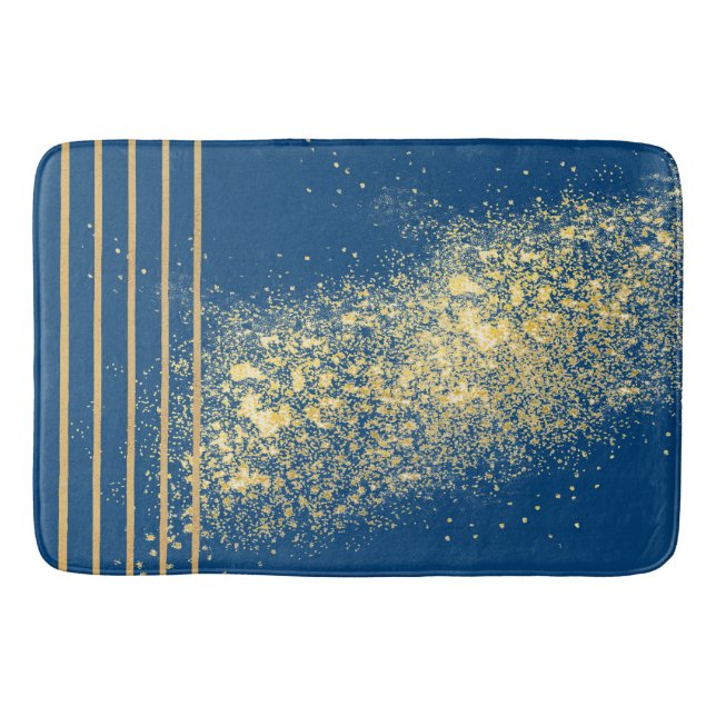 Tapete De Banheiro Bath Mat, listras azuis e douradas (Frente)