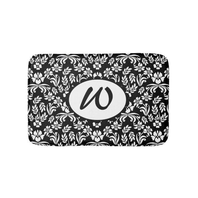 Tapete De Banheiro Bath Mat Monogramado, preto e branco, (frente)