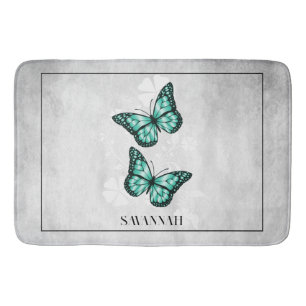 Tapete De Banheiro Bath Mat Personalizada Floral da Borboleta Teal